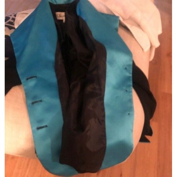 VINTAGE STUNNING CHRISTIAN DIOR BLACK & BLUE BLAZER SILK TRIM FRONT US SIZE 4P - Picture 10 of 11